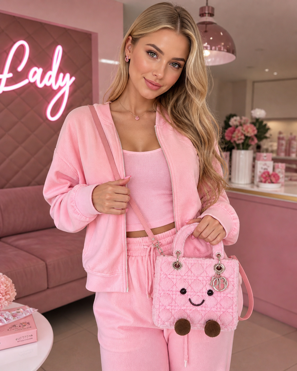 plush Designer Lady O Pink Bag