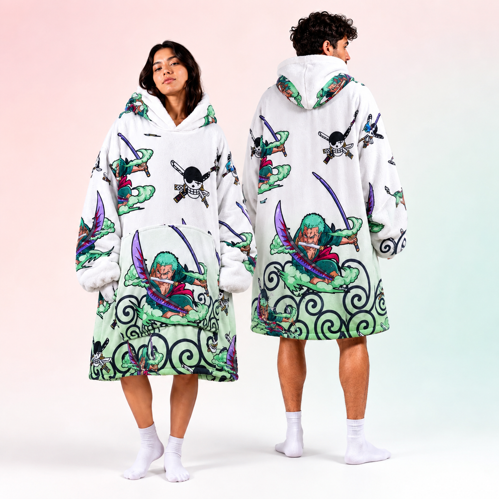 Roronoa Zoro Oversized Blanket Hoodie – One Piece Inspired Sherpa Wearable Blanket