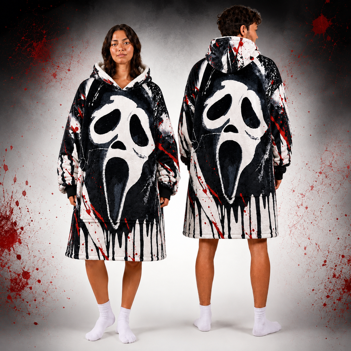 Ghostface Scream Oversized Blanket Hoodie – Cozy Sherpa Wearable Blanket