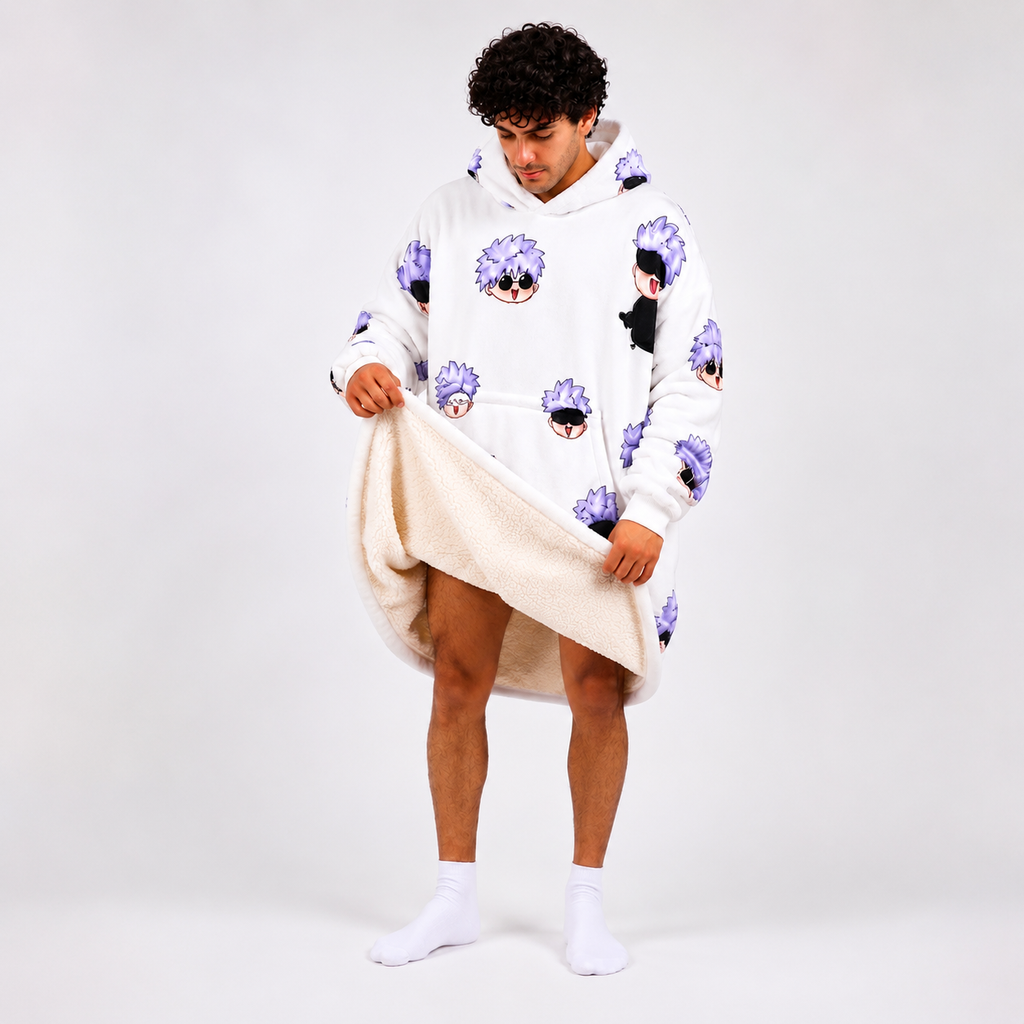 Satoru Gojo Oversized Blanket Hoodie – Jujutsu Kaisen Cozy Sherpa Wearable Blanket