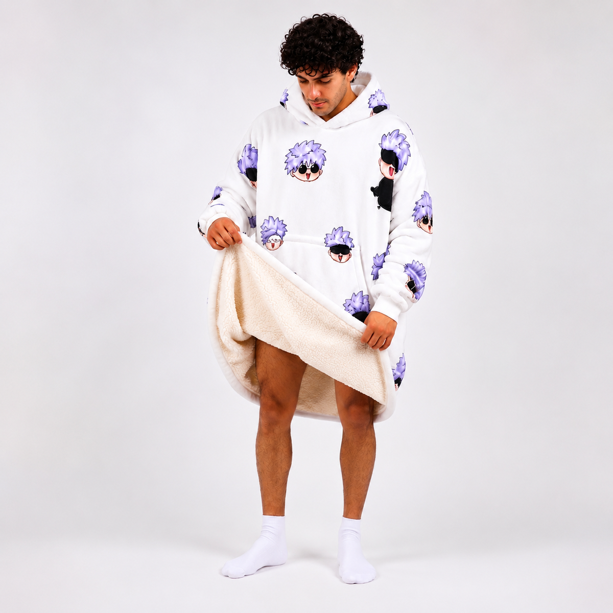 Satoru Gojo Oversized Blanket Hoodie – Jujutsu Kaisen Cozy Sherpa Wearable Blanket