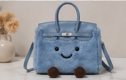 Blue Designer High-end Plush  Tote Bag
