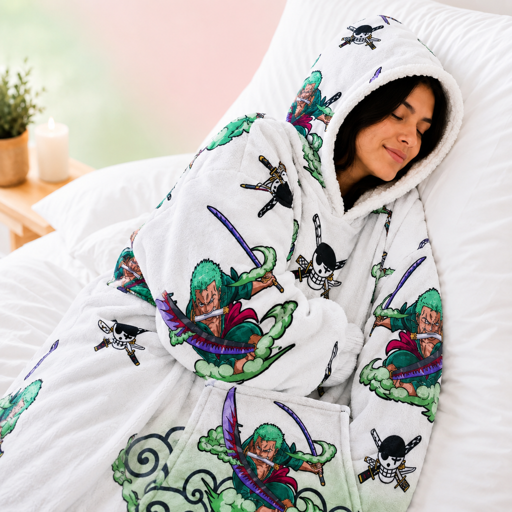 Roronoa Zoro Oversized Blanket Hoodie – One Piece Inspired Sherpa Wearable Blanket