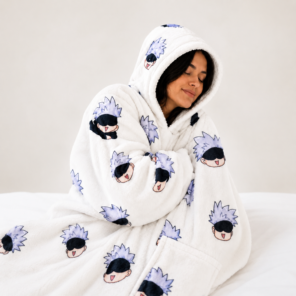 Satoru Gojo Oversized Blanket Hoodie – Jujutsu Kaisen Cozy Sherpa Wearable Blanket