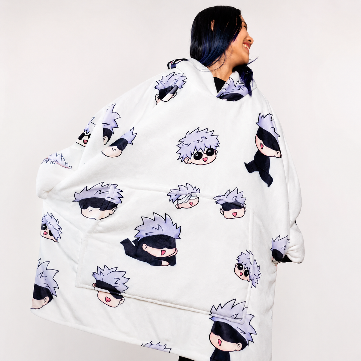 Satoru Gojo Oversized Blanket Hoodie – Jujutsu Kaisen Cozy Sherpa Wearable Blanket