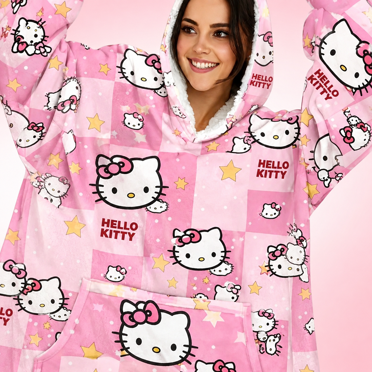 Hello Kitty Oversized Blanket Hoodie – Cozy Sherpa Wearable Blanket