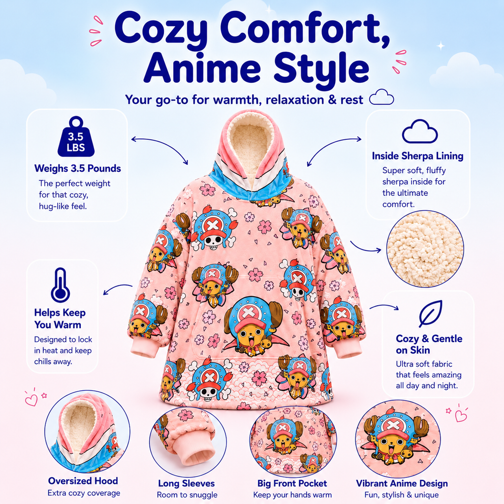 Tony Tony Chopper Blanket Hoodie – Oversized Sherpa Wearable Blanket