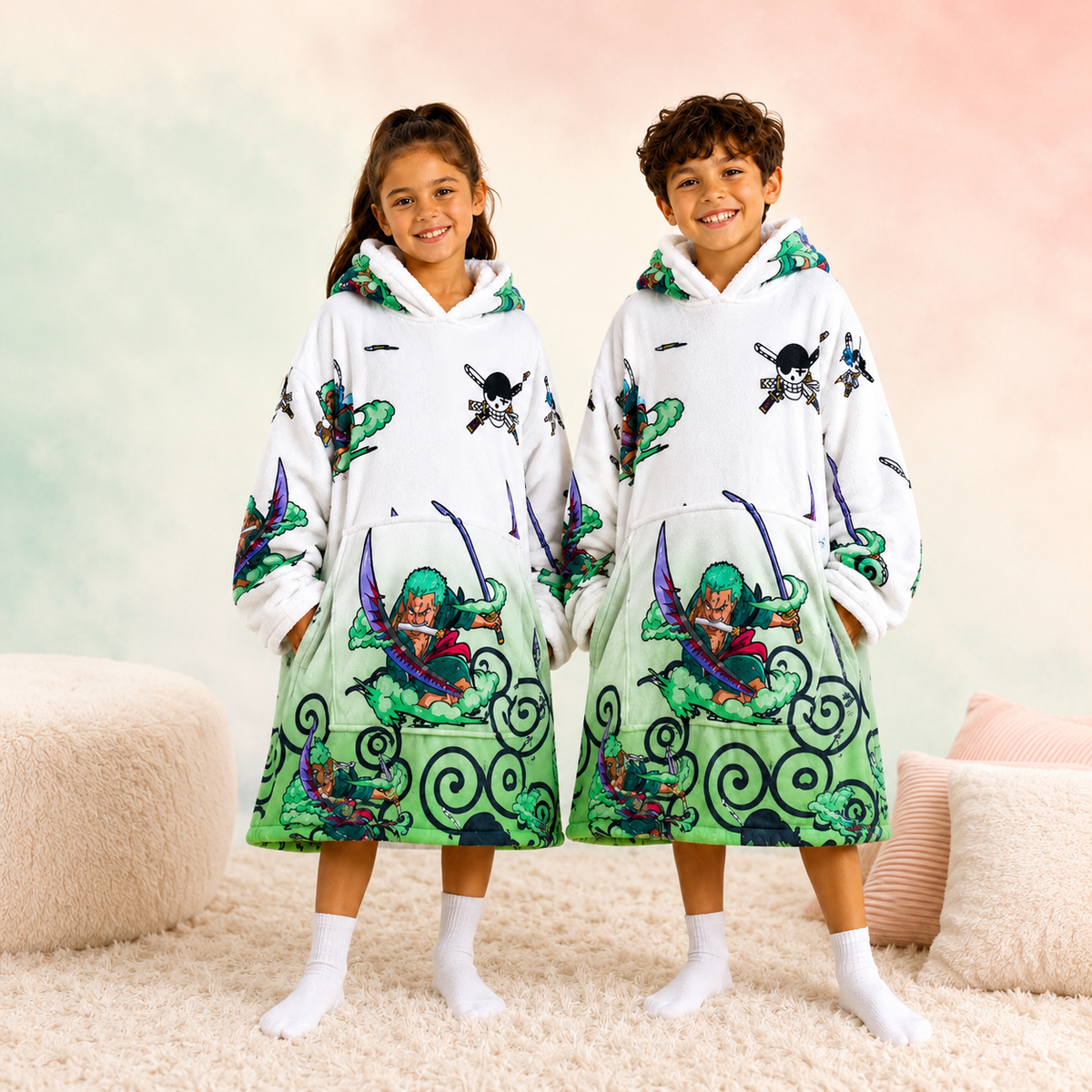 Roronoa Zoro Oversized Blanket Hoodie – One Piece Inspired Sherpa Wearable Blanket