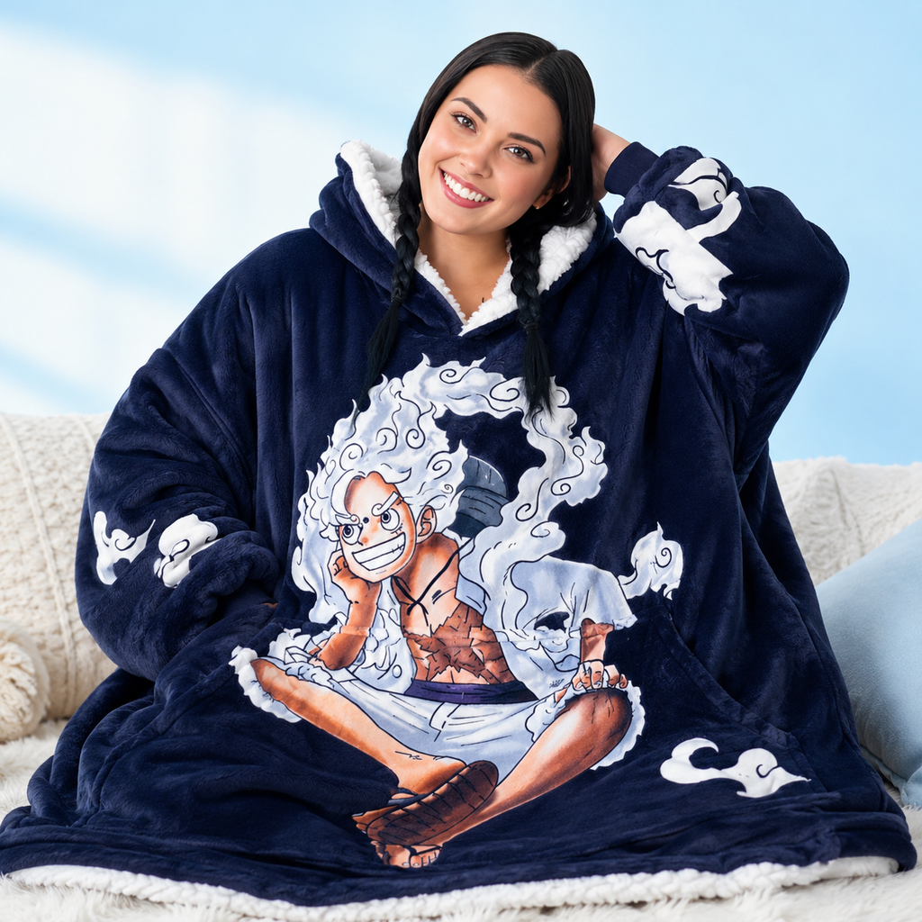Monkey D. Luffy Gear 5 Oversized Blanket Hoodie – One Piece Inspired Sherpa Wearable Blanket
