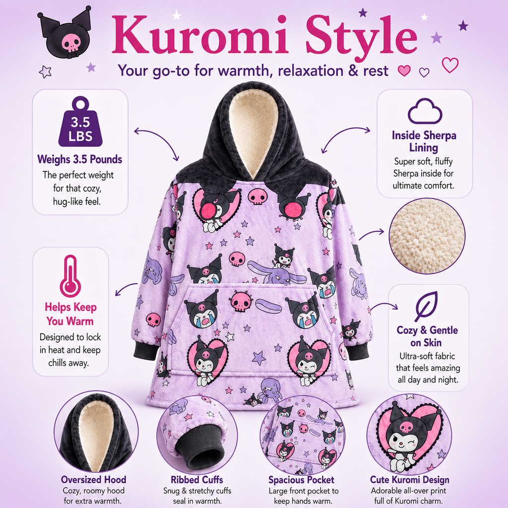 Kuromi Oversized Blanket Hoodie – Cozy Sherpa Wearable Blanket