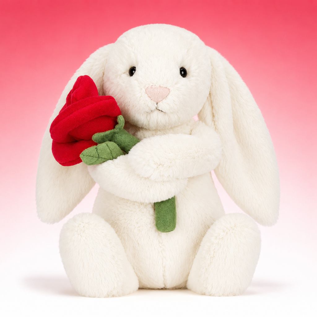 Cream Bunny With Rose
