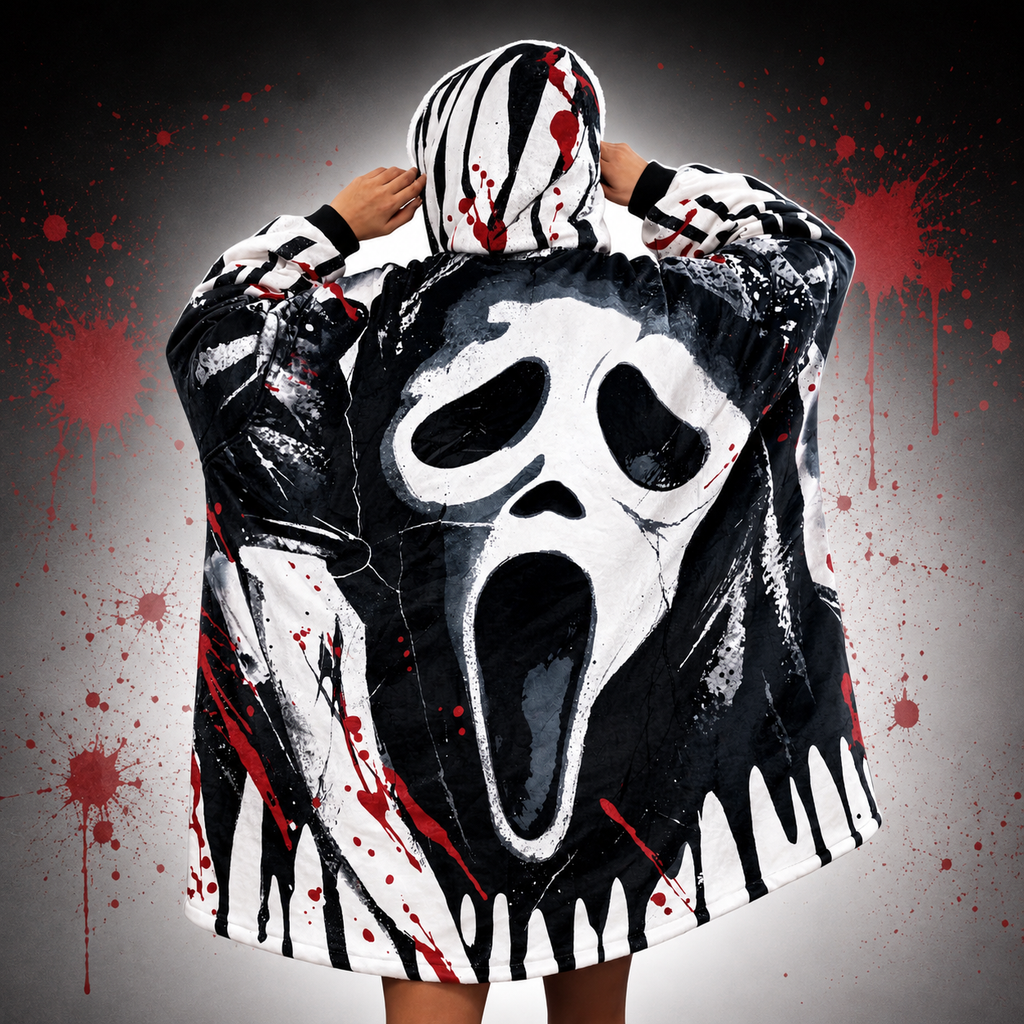 Ghostface Scream Oversized Blanket Hoodie – Cozy Sherpa Wearable Blanket