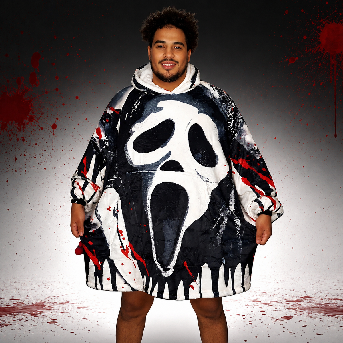 Ghostface Scream Oversized Blanket Hoodie – Cozy Sherpa Wearable Blanket
