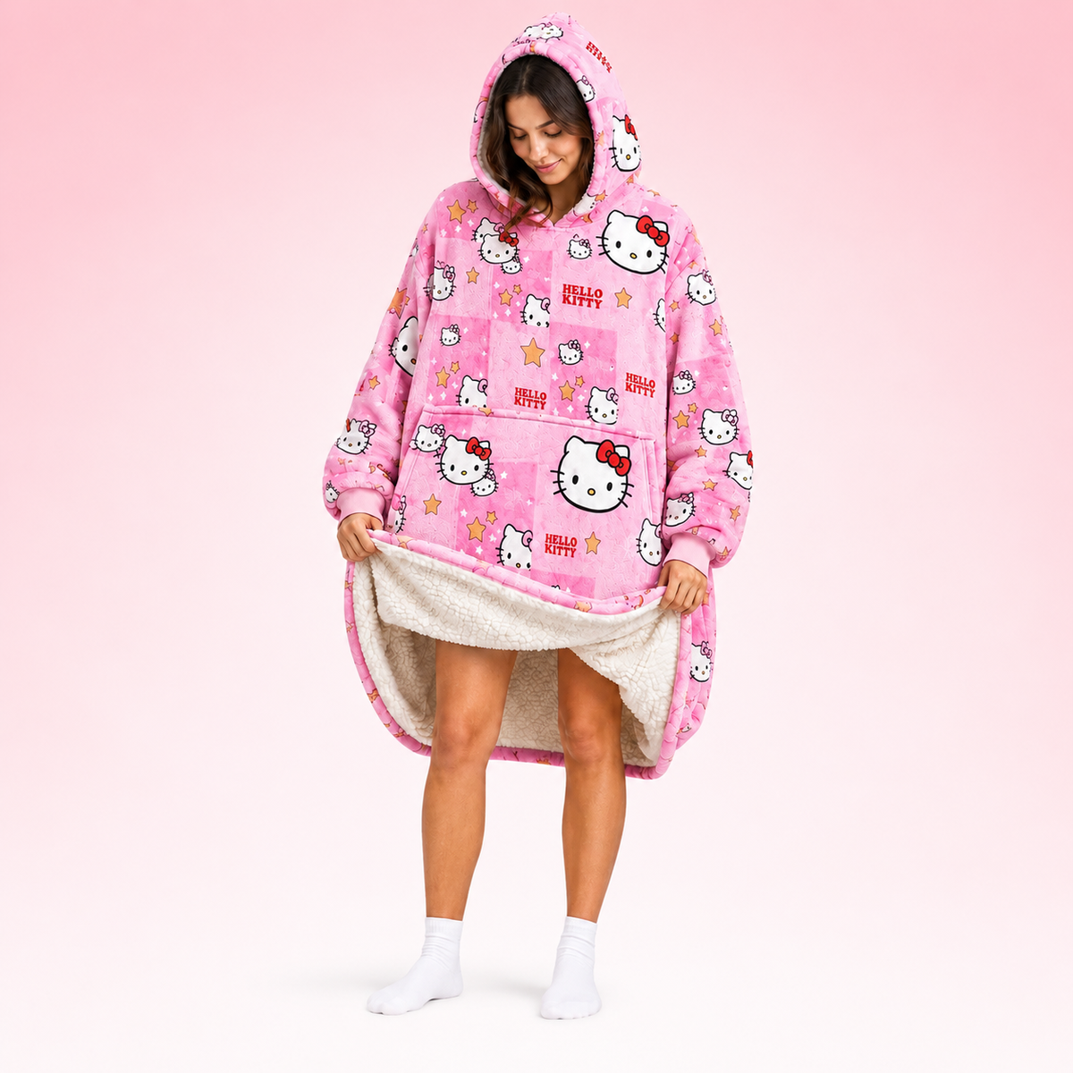 Hello Kitty Oversized Blanket Hoodie – Cozy Sherpa Wearable Blanket