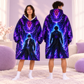 Solo Leveling Inspired Oversized Blanket Hoodie – Purple Anime Sherpa Wearable Blanket, Cozy Gaming Hoodie, Anime Fan Gift