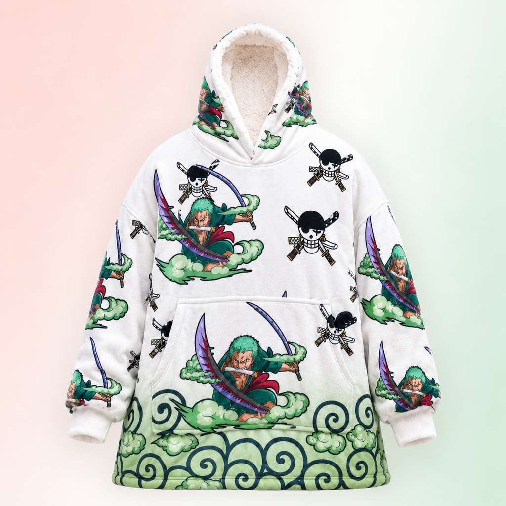 Roronoa Zoro Oversized Blanket Hoodie – One Piece Inspired Sherpa Wearable Blanket