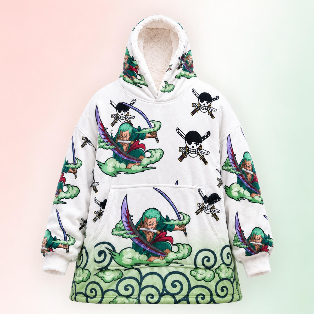 Roronoa Zoro Oversized Blanket Hoodie – One Piece Inspired Sherpa Wearable Blanket
